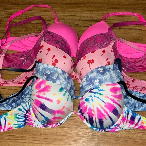 Lot of 5 Victoria's Secret Pink and Multicolor Bra Collection PreOwned - Picture 1 of 16